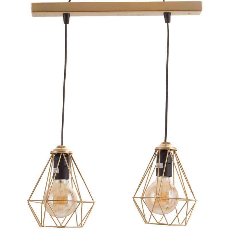 JACFELAY - Lámpara de Colgar Geométrica 2 Luces Metal Amarillo/Dorado