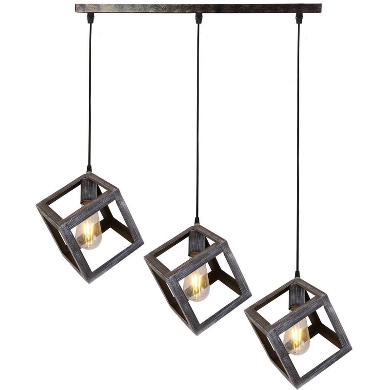 HOME REPUBLIC - Lámpara Colgante 3 Cubos Vintage Metal Gris/Plata