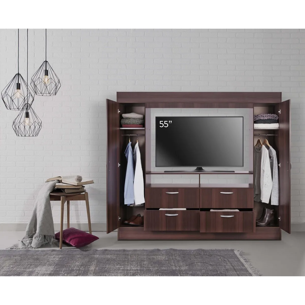 CIC - Clóset Baker Tv 55" 2 Puerta(s) 4 Cajón(es) 2 Repisa(s) 200x178.5x47 cm Chocolate