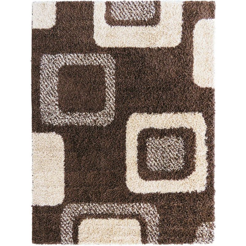 IDETEX - Alfombra Shaggy Cuadros 150x200 cm Café