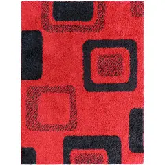 IDETEX - Alfombra Shaggy Cuadros 150x200 cm Rojo