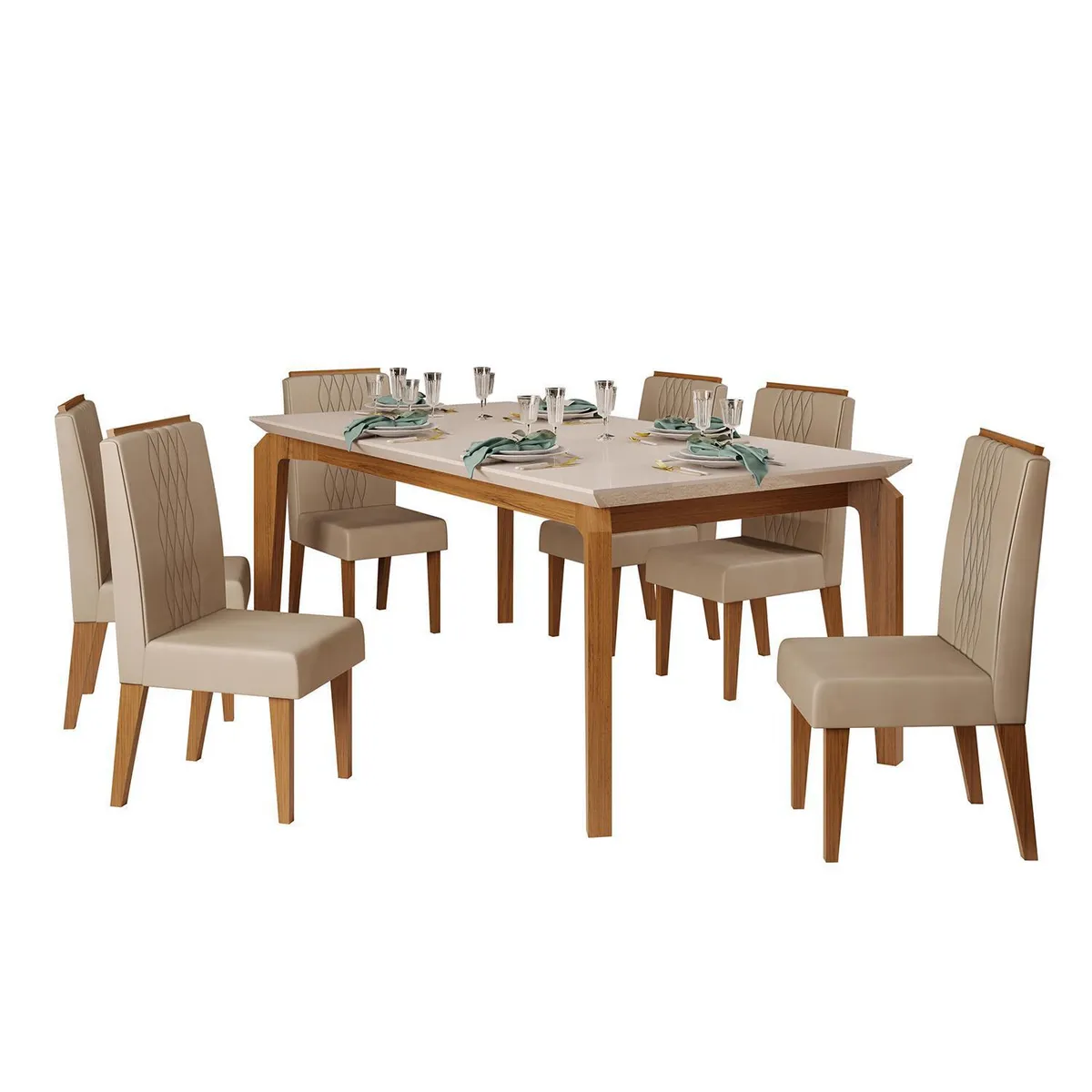 VEKKAHOME - Juego de Comedor Bizcancio 6 Sillas Mesa Rectangular 90x80x170 cm Café