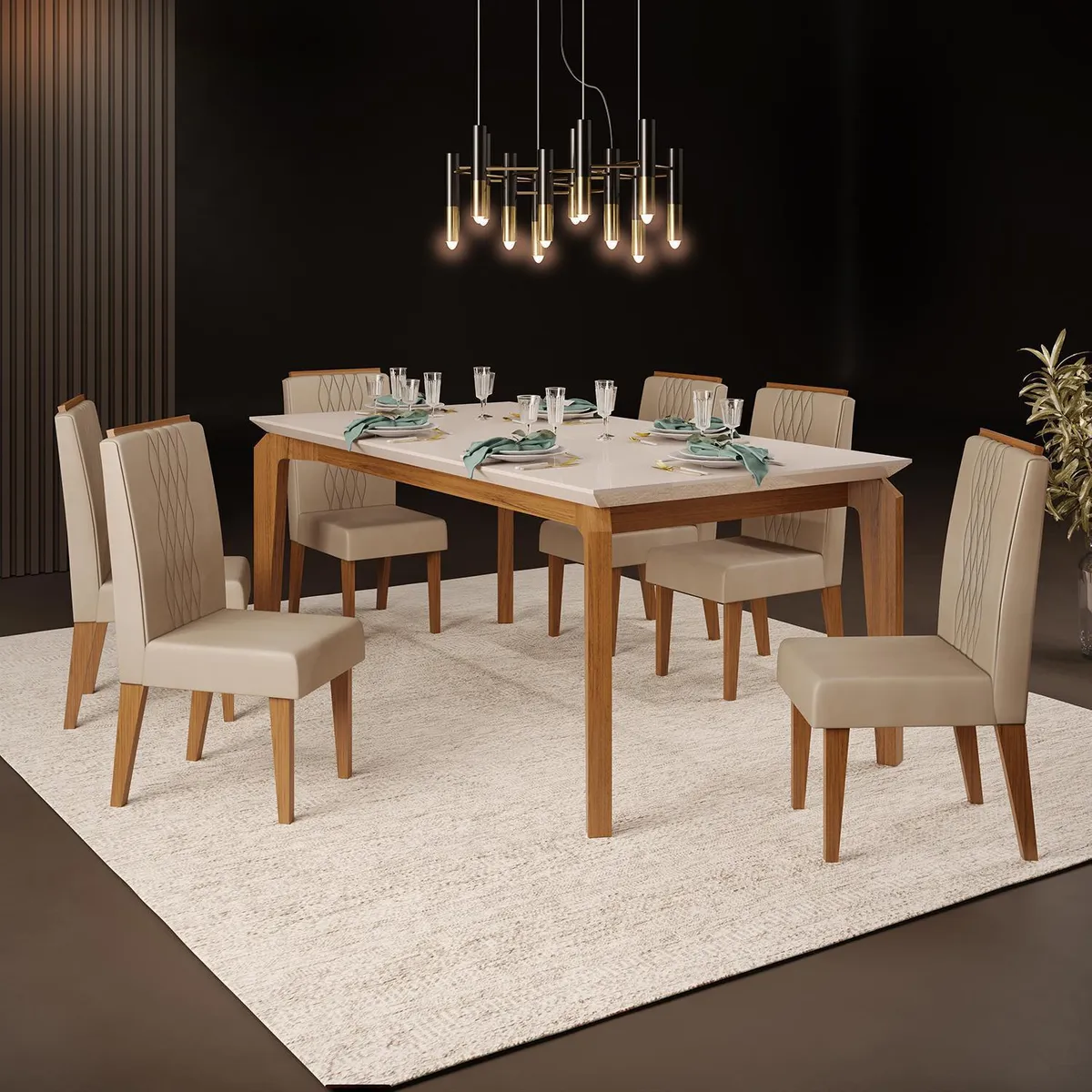 VEKKAHOME - Juego de Comedor Bizcancio 6 Sillas Mesa Rectangular 90x80x170 cm Café
