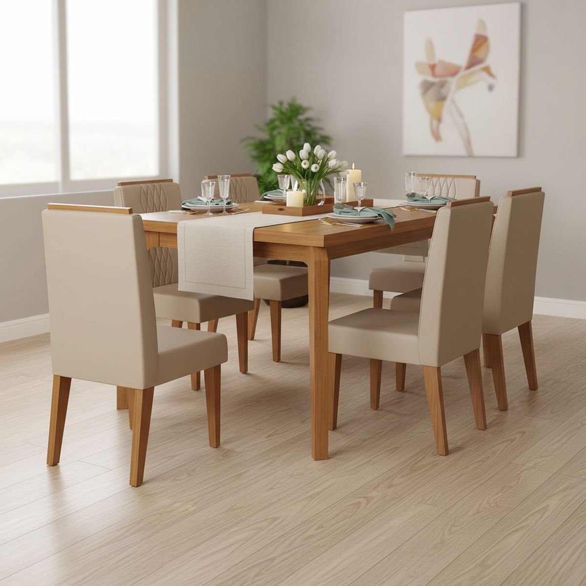 VEKKAHOME - Juego de Comedor Bizcancio 6 Sillas Mesa Rectangular 90x80x170 cm Café