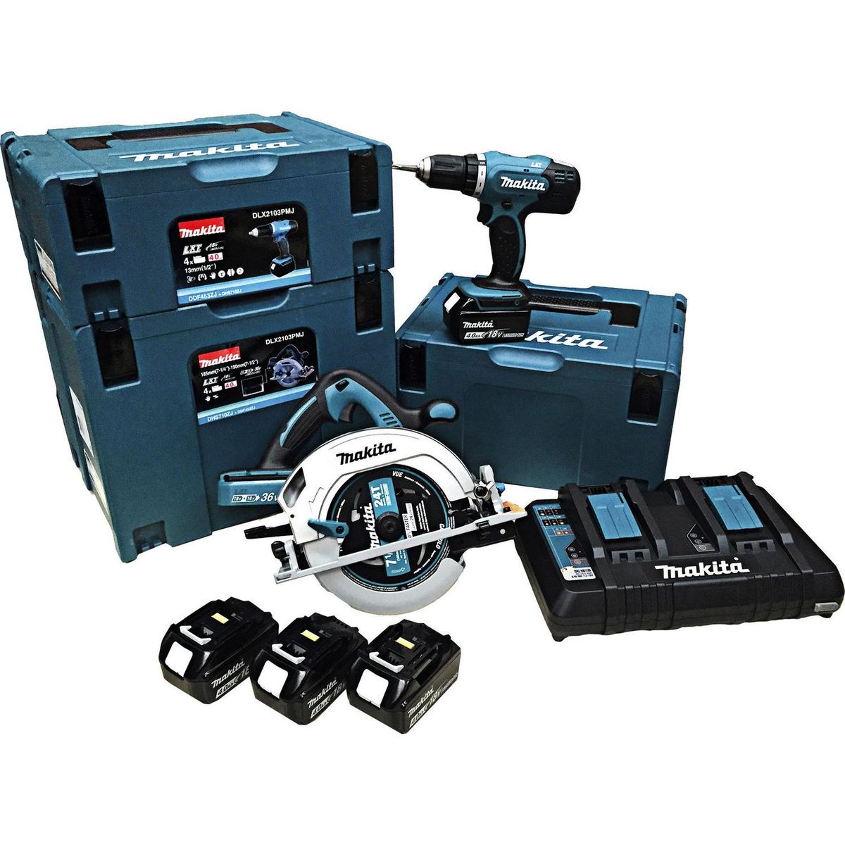 MAKITA - Kit inalámbrico 18V sierra circular + taladro atornillador + 4 baterías