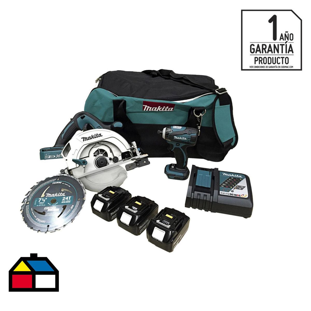 MAKITA - Kit inalámbrico 18V sierra circular + atornillador impacto + 3 baterías