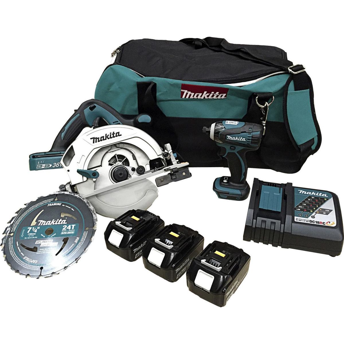 MAKITA - Kit inalámbrico 18V sierra circular + atornillador impacto + 3 baterías