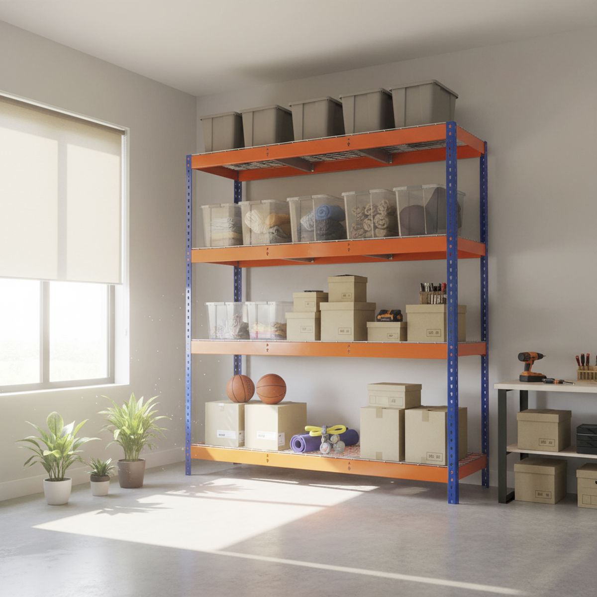 FIXSER - Estante Stocker Metal 4 Nivel(es) 60x200x210 cm Azul/Naranjo