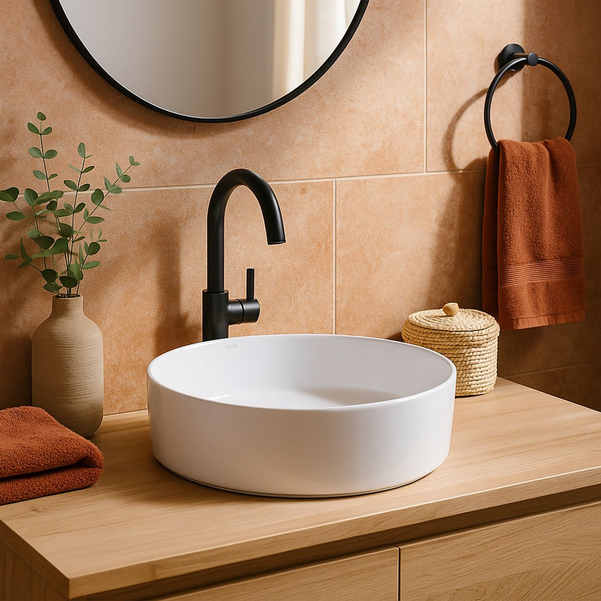 KLIPEN - Lavamanos Forma Redonda Cerámica 35x11x35 cm Blanco