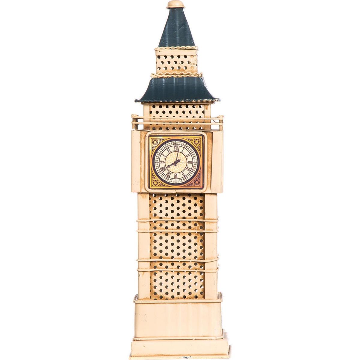 VGO - Big Ben con luz 9,5x32,5x9,5 cm metal beige