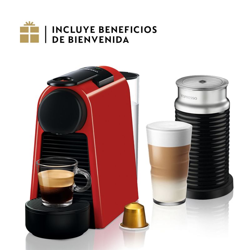 NESPRESSO - Cafetera Essenza Mini y Espumador de Leche 0.6 l 1255 W Roja