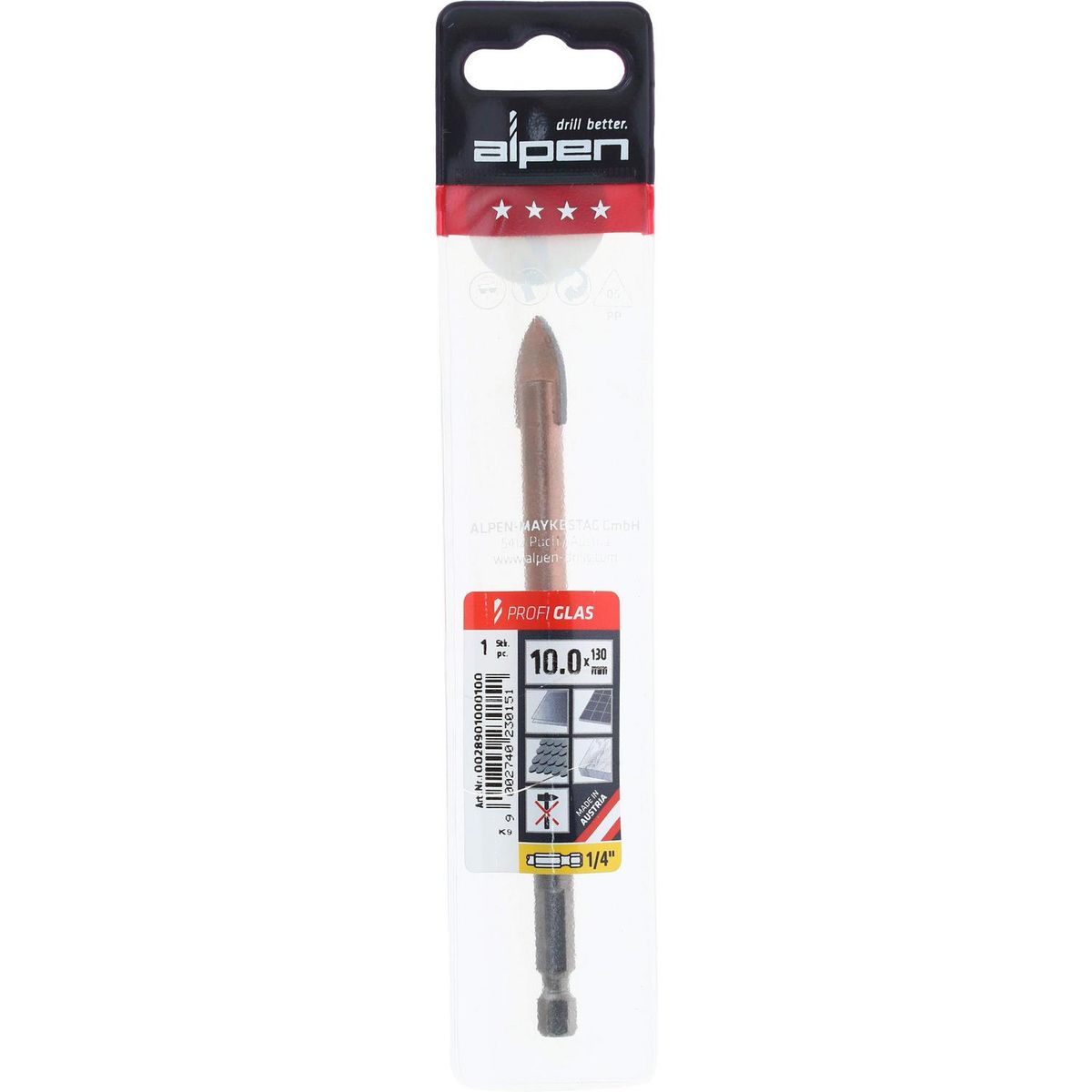 ALPEN - Broca para tejas y vidrio 10x130 mm hexagonal