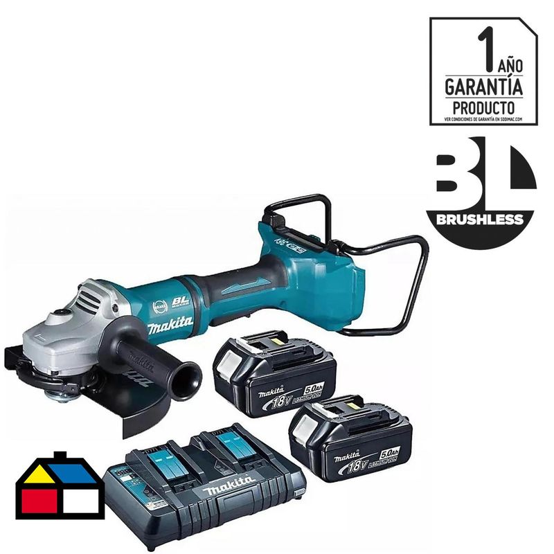 MAKITA - Esmeril angular inalámbrico 7" 18V + 2 baterías