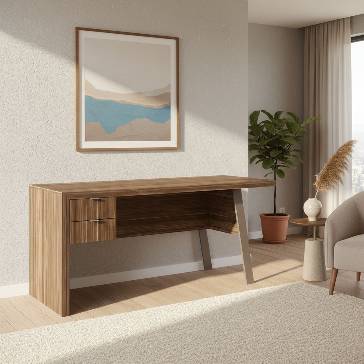 TECNOMOBILI - Escritorio 2 cajones 163x60x74,5 cm Nogal