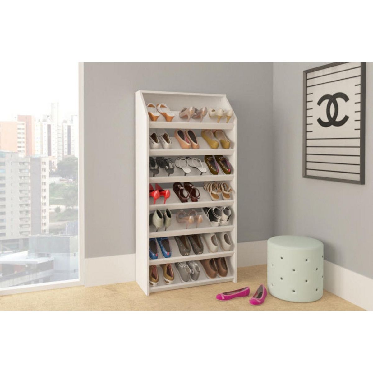 TECNOMOBILI - Zapatera MDP 7 Nivel(es) 67x138x30 cm Blanco