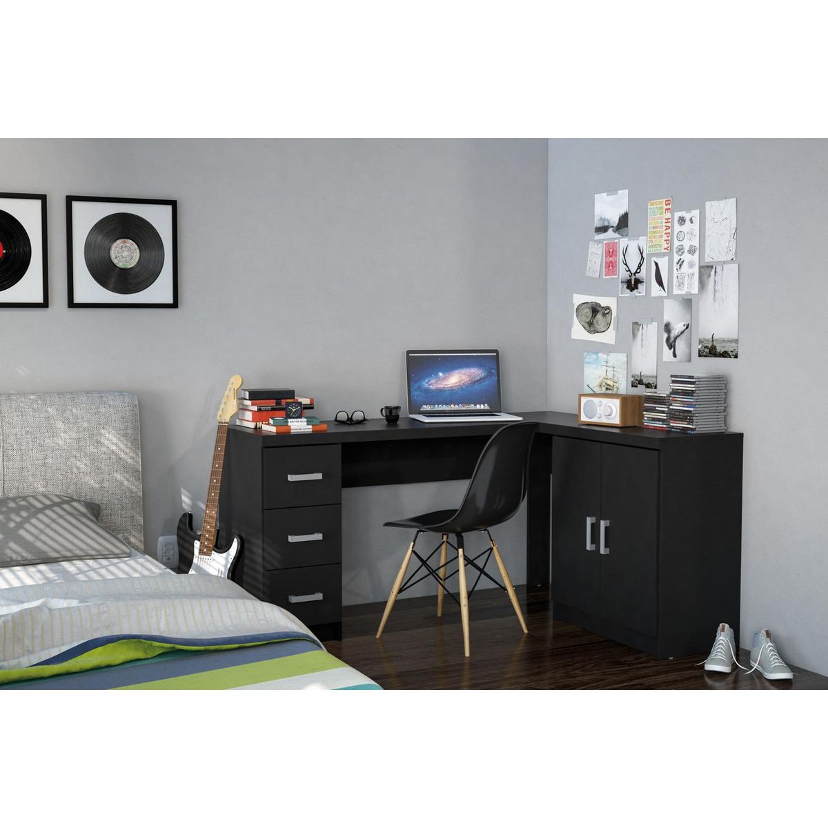 VEKKAHOME - Escritorio Gales 151,5x75,5x116,5 cm Negro