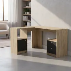 VEKKAHOME - Escritorio en L Esquinero Bosco Bosco Beige 112.5x75.5x135 cm