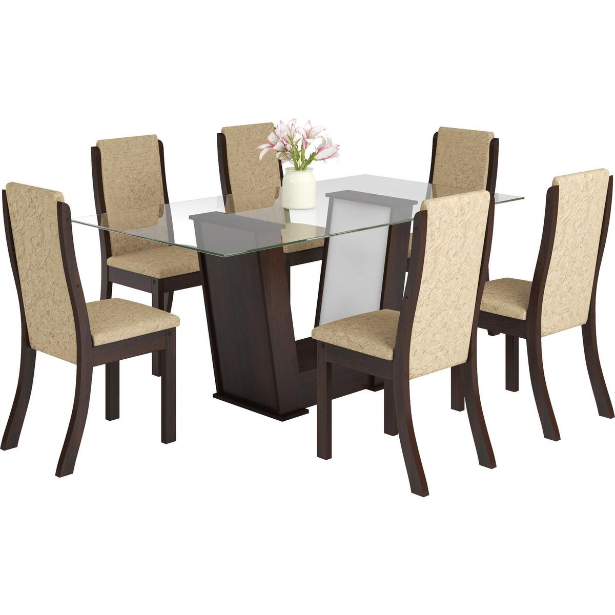 EXIT - Juego de Comedor Oviedo 6 Sillas Mesa Rectangular 80x75x160 cm Café