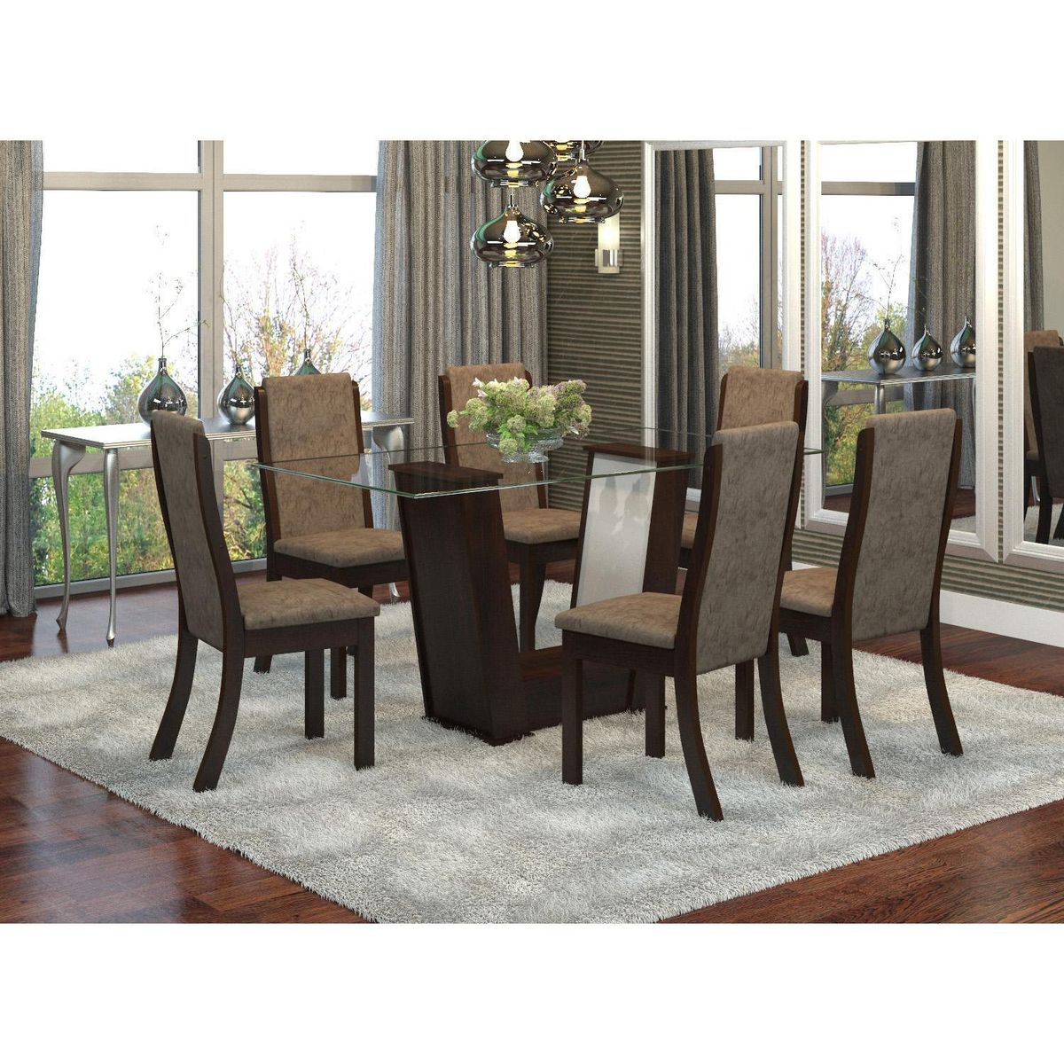 EXIT - Juego de Comedor Oviedo 6 Sillas Mesa Rectangular 80x75x160 cm Café