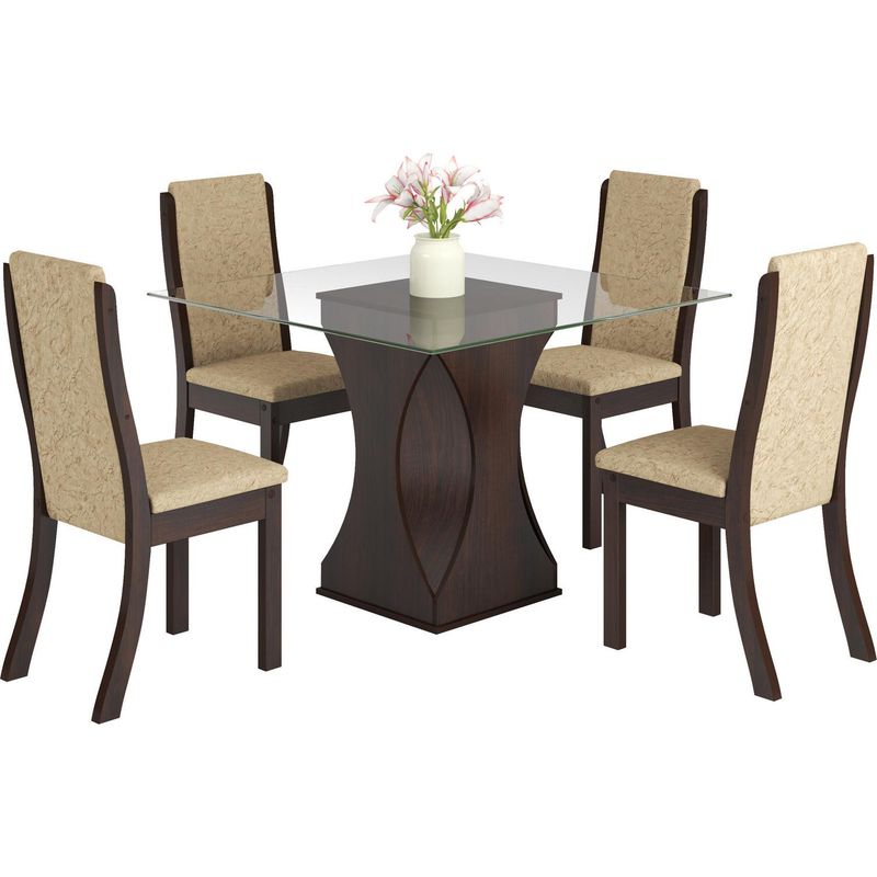 EXIT - Juego de Comedor Toledo 4 Sillas Mesa Cuadrada 90x78x90 cm Tabaco