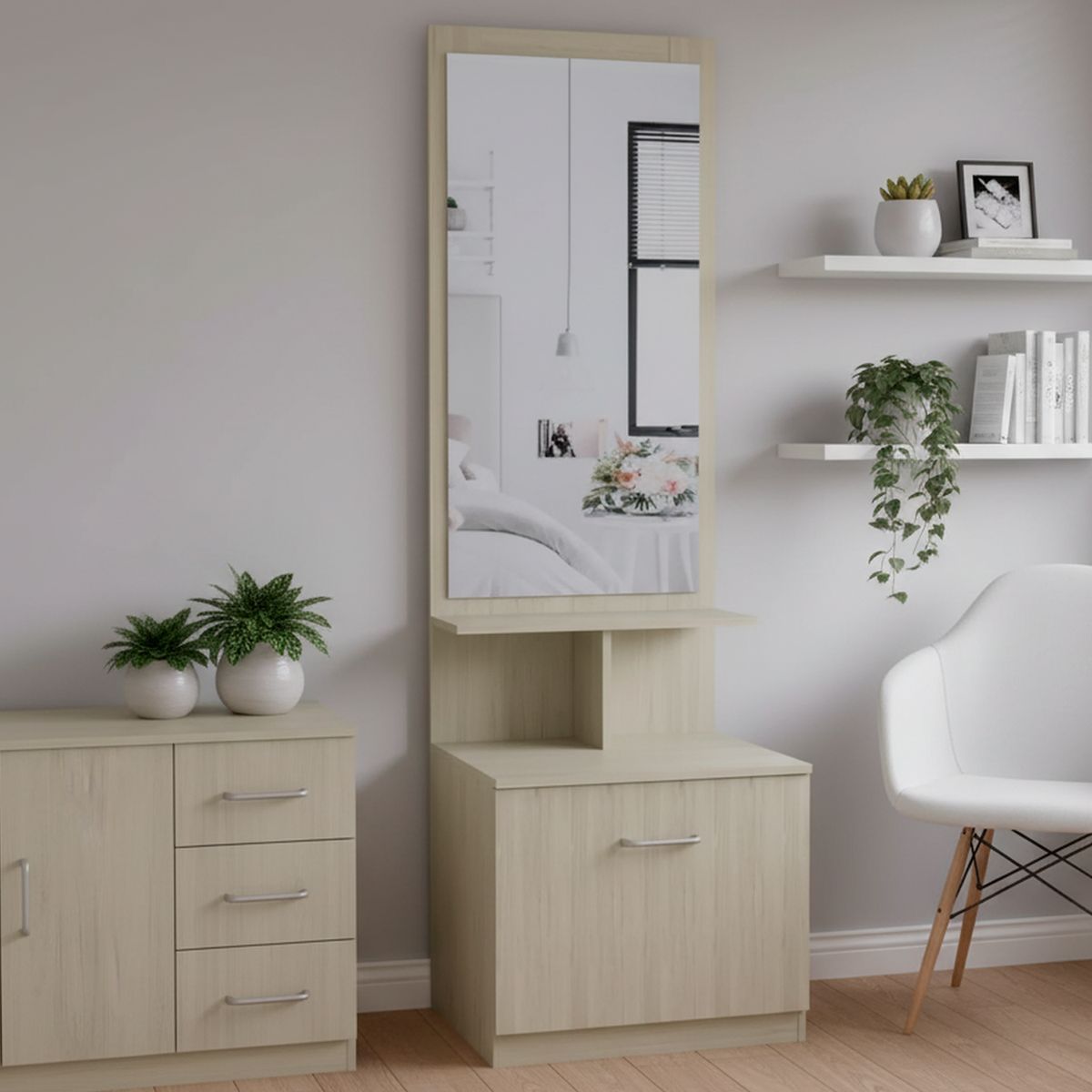 TUHOME - Velador 1 Cajón 54x170,7x47,5 cm Rovere/Blanco