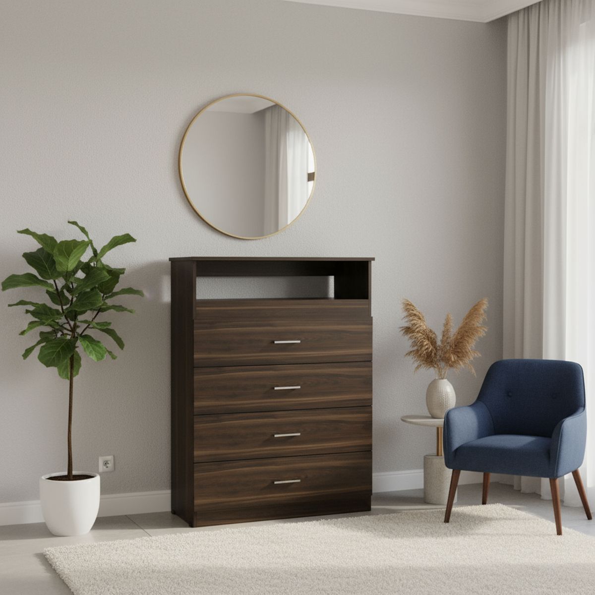 TUHOME - Cómoda 4 Cajón(es) Z-80 80x109.8x37.55 cm Habano