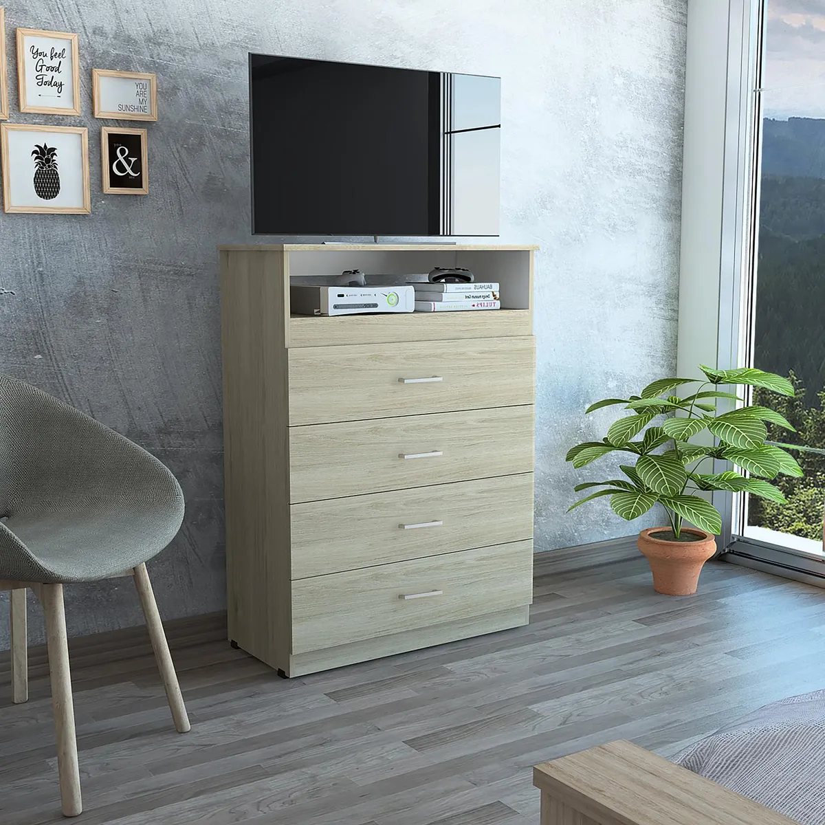 TUHOME - Cómoda 4 Cajón(es) Z-80 80x109.8x37.55 cm Rovere/blanco