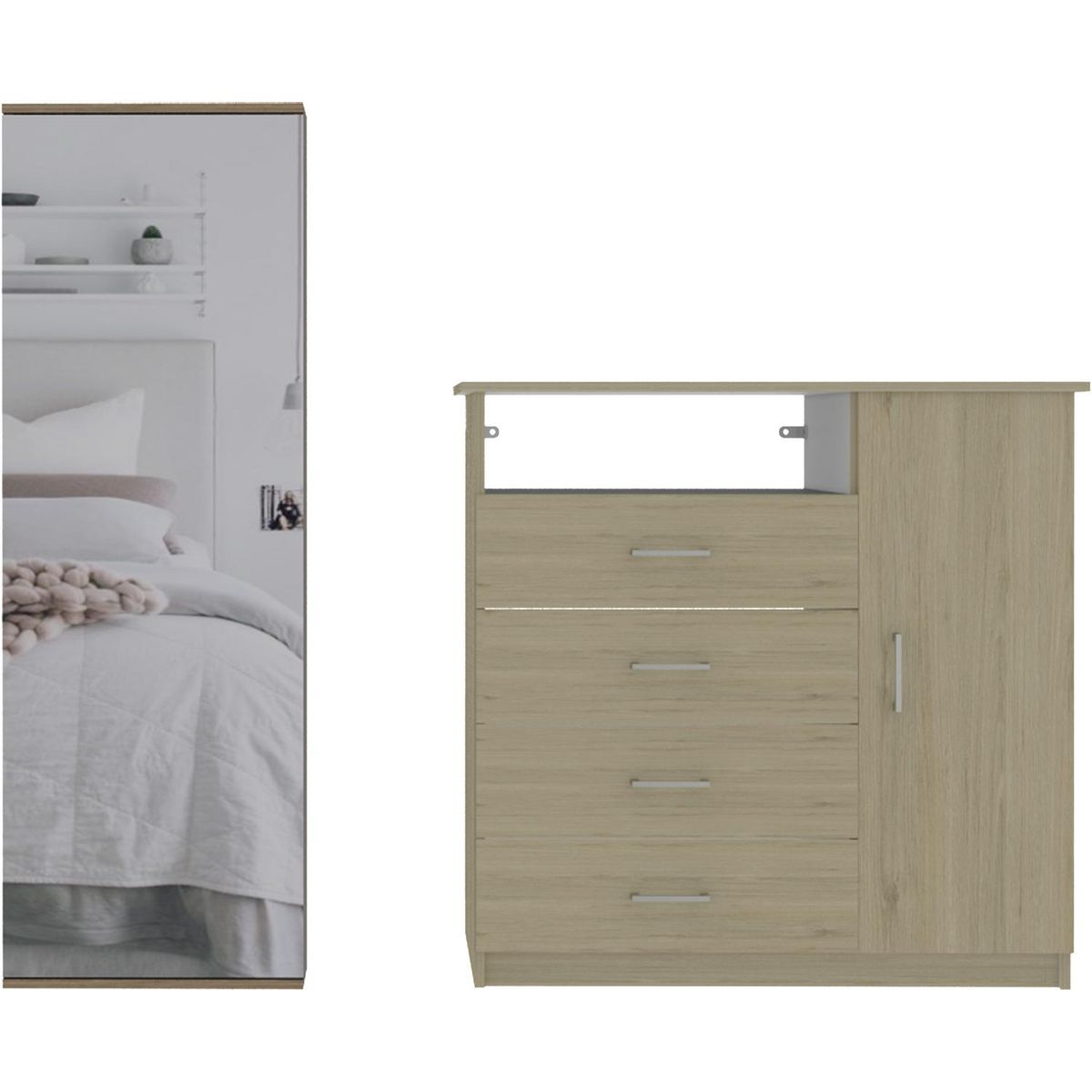 TUHOME - Cómoda + Zapatero Oak/Blanco