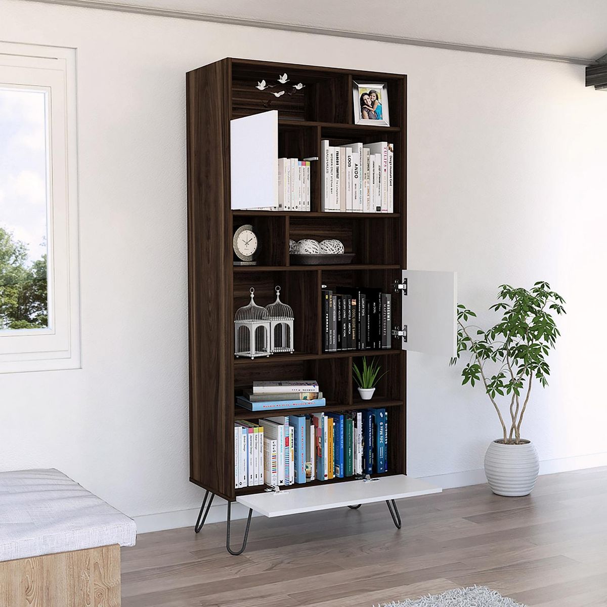 TUHOME - Librero Vasel Melamina 5 Nivel(es) 72.3x171.2x38.6 cm Habano/Blanco