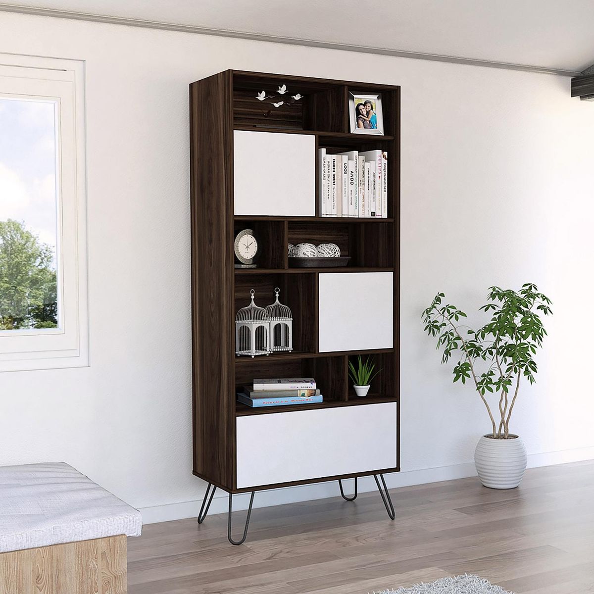 TUHOME - Biblioteca + bar 171x72x39 cm habano/blanca