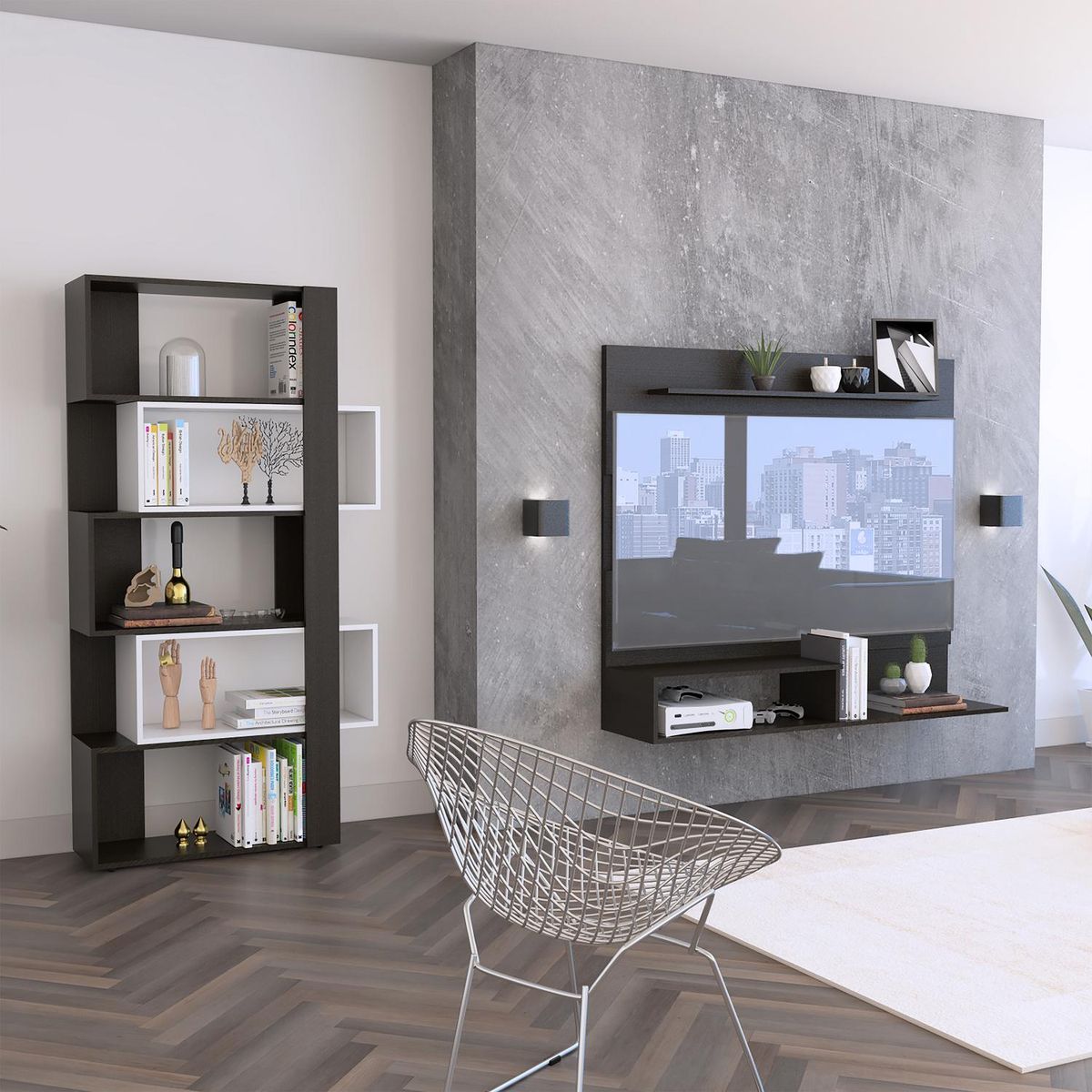 TUHOME - Panel de TV 40" + Estante 120x140x32 cm