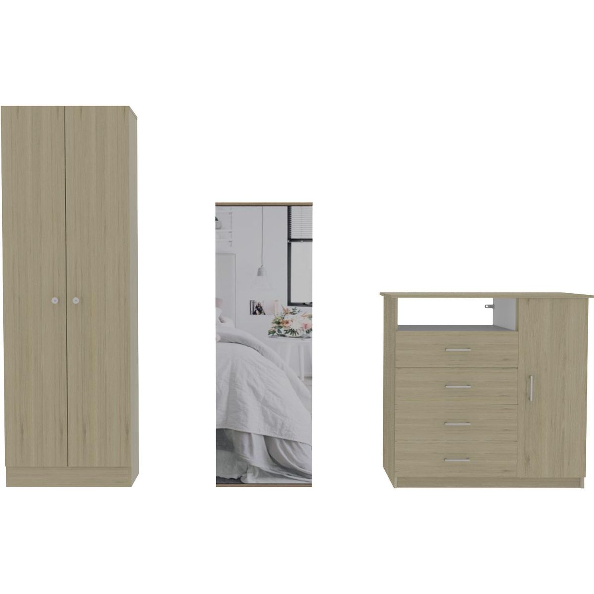 TUHOME - Clóset + Cómoda + Zapatero Oak/Blanco