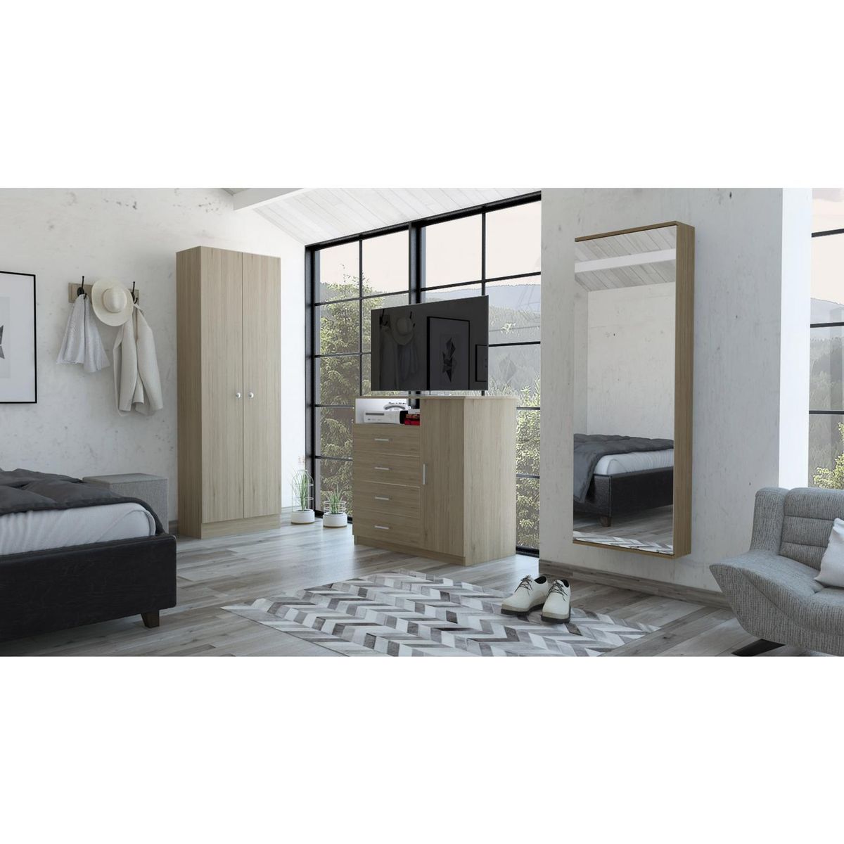 TUHOME - Clóset + Cómoda + Zapatero Oak/Blanco