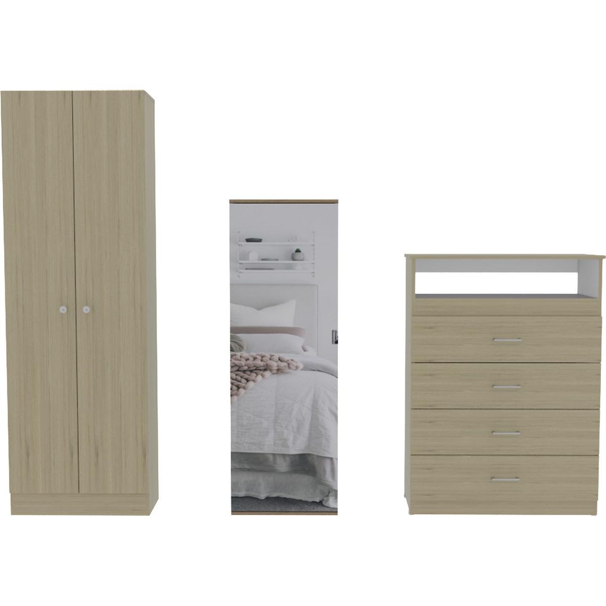 Clóset + Cómoda + Zapatero Oak/Blanco, marca TUHOME - Foto Principal