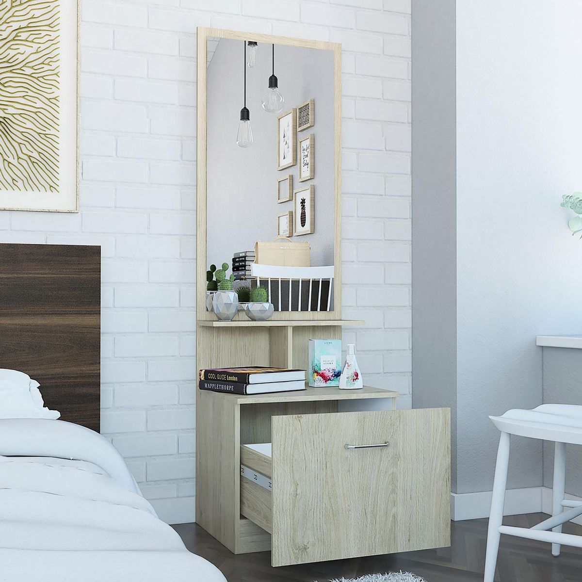 TUHOME - Zapatero + velador Rovere/blanco 171x54x48 cm