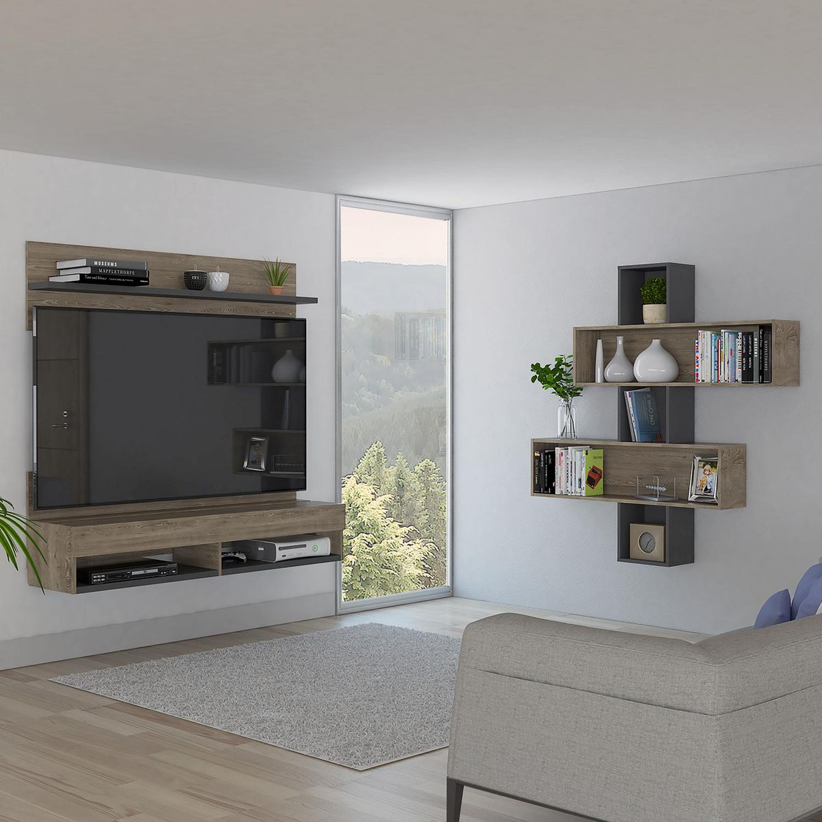 TUHOME - Panel + Repisa 60 " Miel/Plomo 137.6x134.6x35.2 cm