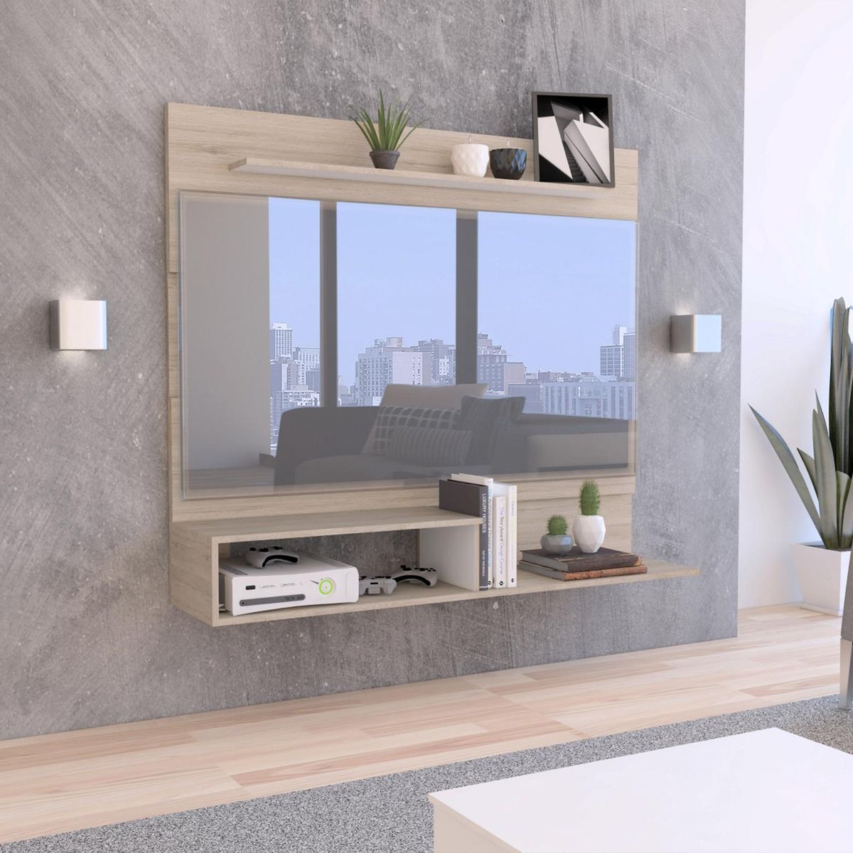 TUHOME - Panel TV 40" + mesa centro rovere/blanco 120x140x32 cm