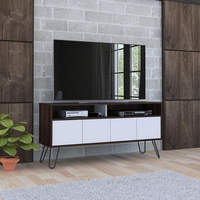 TUHOME - Rack de TV 55 " 123,5x38,6x60,6 Habano/Blanco