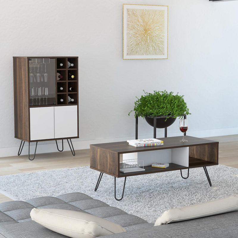 TUHOME - Combo Bar + mesa centro Habano/blanco 109x60x41 cm