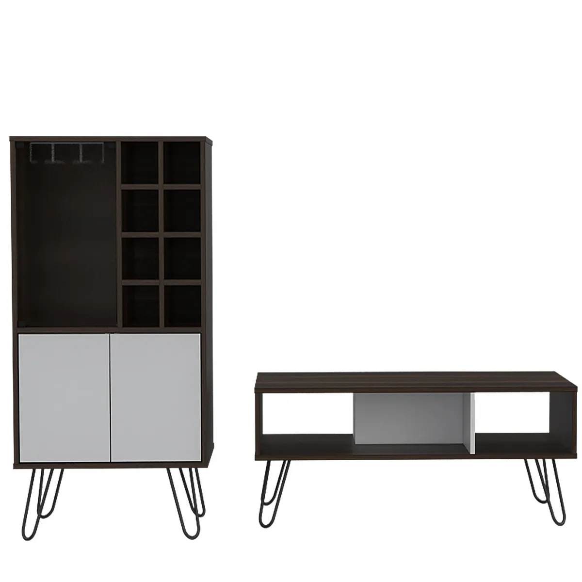 TUHOME - Combo Bar + mesa centro Habano/blanco 109x60x41 cm