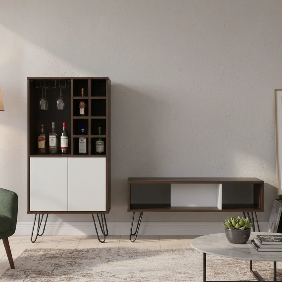 TUHOME - Combo Bar + mesa centro Habano/blanco 109x60x41 cm