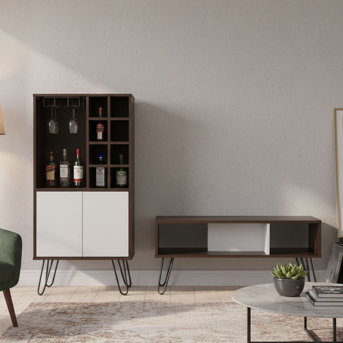 TUHOME - Combo Bar + mesa centro Habano/blanco 109x60x41 cm