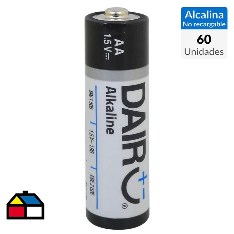 DAIRU - Pack de 60 pilas eco AA