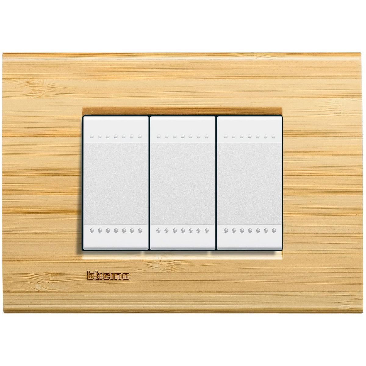BTICINO - Placa rectangular 3 módulos bambú