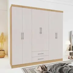 YARDAS - Clóset 6 Puerta(s) 2 Cajón(es) 2 Repisa(s) 180x181x47 cm Blanco/Natural