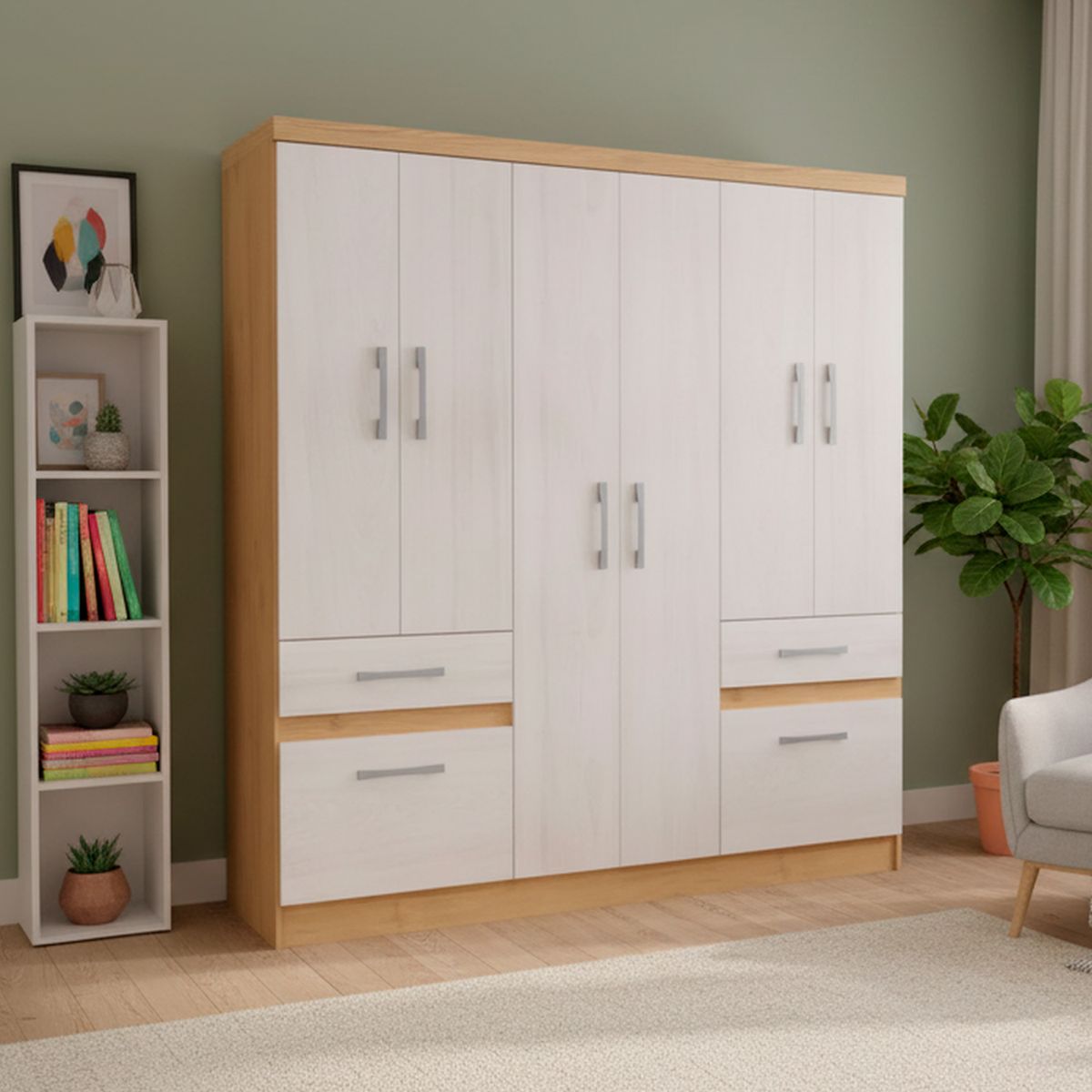 YARDAS - Clóset 6 Puerta(s) 2 Cajón(es) 1 Repisa(s) 162x180x45 cm Blanco/Natural