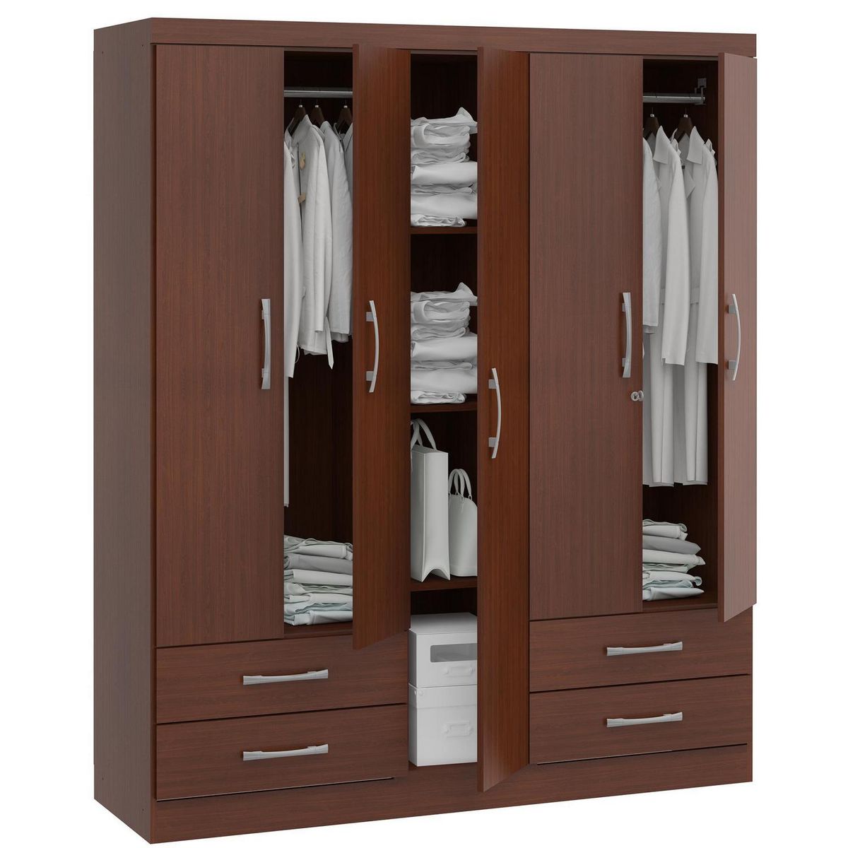 YARDAS - Clóset 5 Puerta(s) 4 Cajón(es) 3 Repisa(s) 152x181x47 cm Caoba