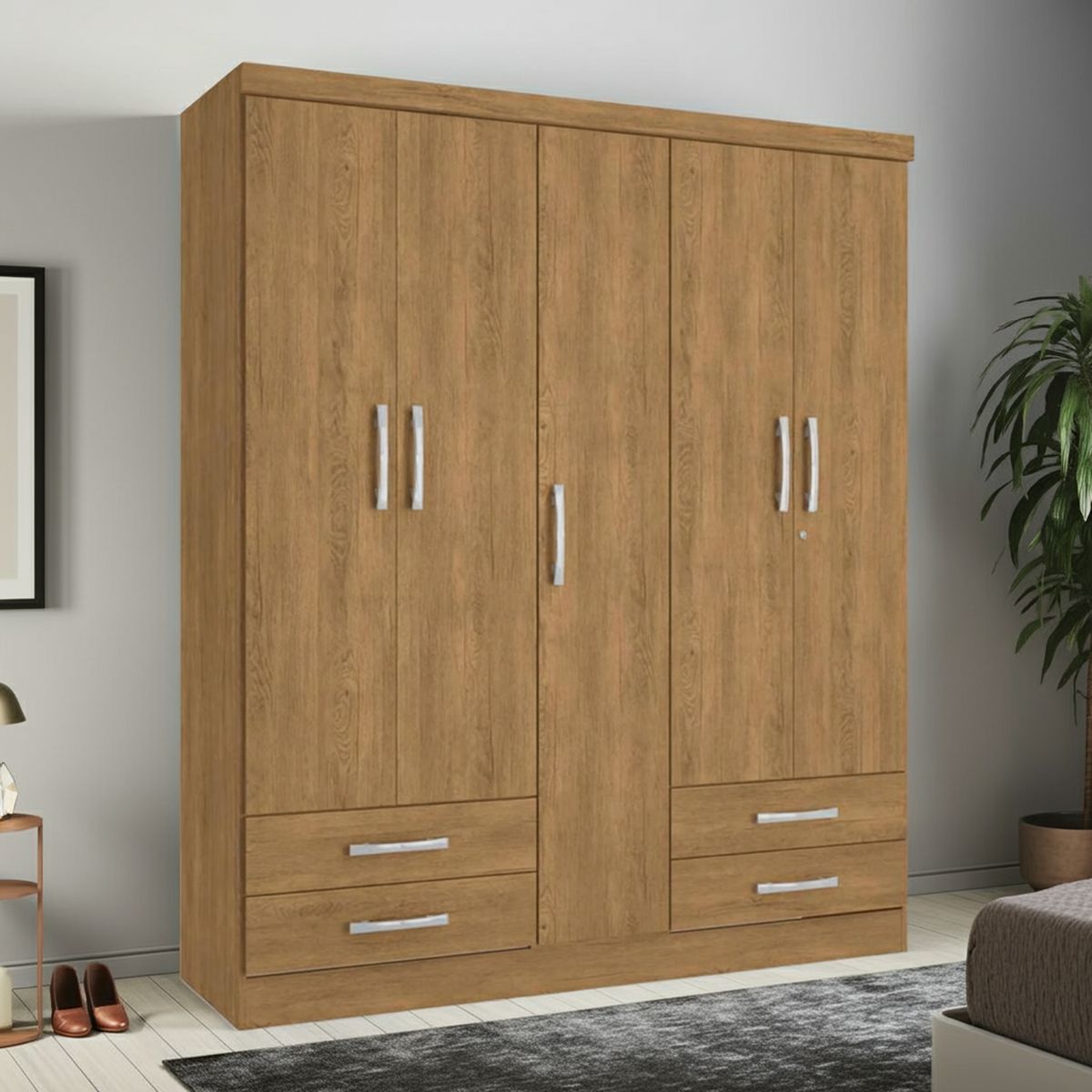 YARDAS - Clóset 5 Puerta(s) 4 Cajón(es) 3 Repisa(s) 152x181x47 cm Teca