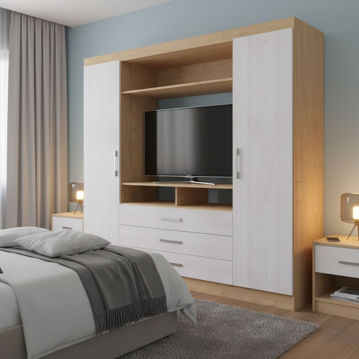 YARDAS - Clóset 2 Puerta(s) 3 Cajón(es) 1 Repisa(s) 193x181x47 cm Gris Claro