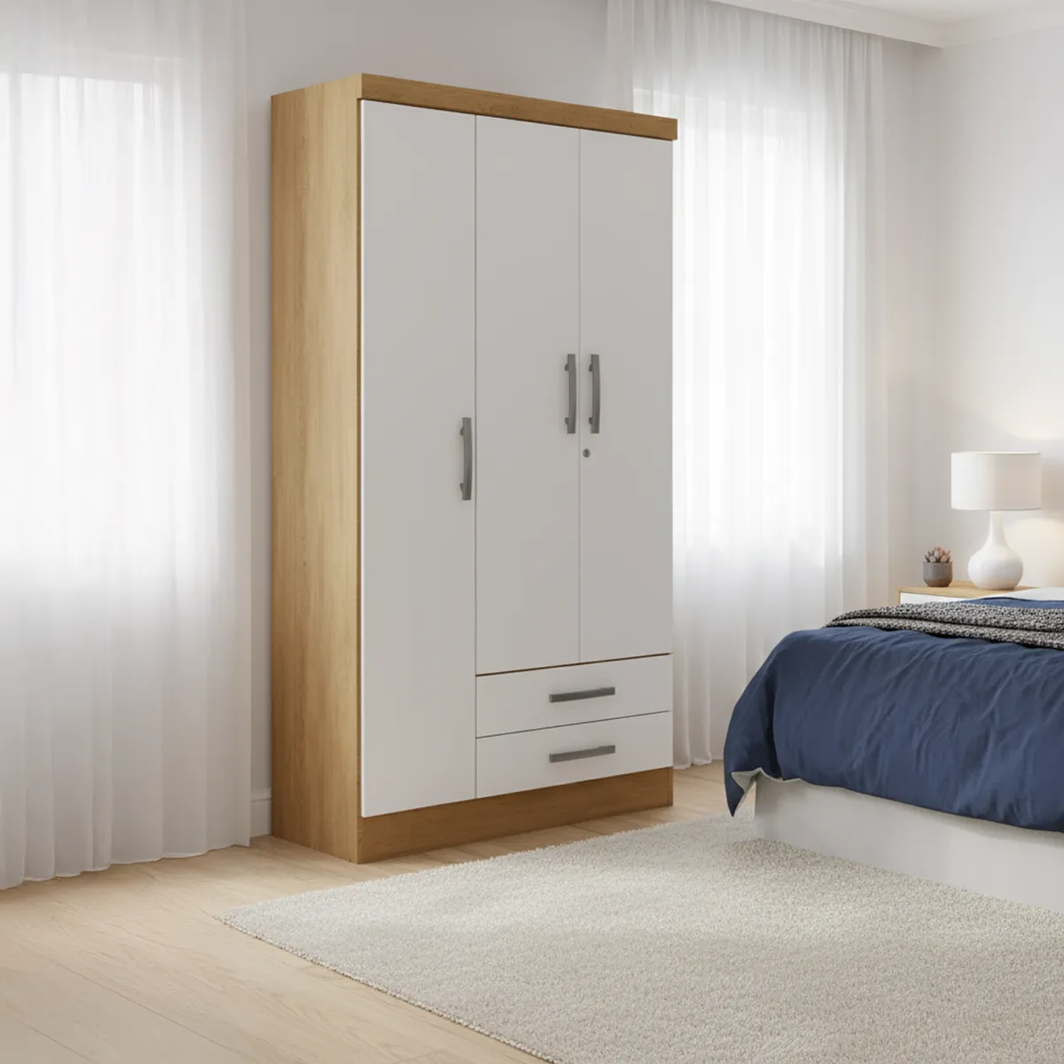 YARDAS - Clóset 3 Puerta(s) 2 Cajón(es) 3 Repisa(s) 91x180x47 cm Blanco